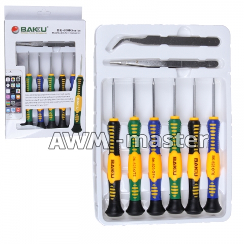 Набір інструментів BK-6000 Baku 8 in 1 Tools. Викрутки: T2, T4, T5, T6, "мерс" 2.0, хрест 1.7, 2 лопатки Набір інструментів BK-6000 Baku 8 in 1 Tools. Викрутки: T2, T4, T5, T6, "мерс" 2.0, хрест 1.7, 2 лопатки