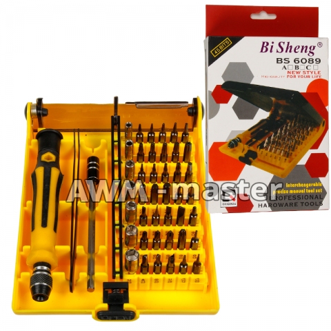 Набір інструментів BS-6089a BiSheng 45 in 1 Tools. Набір інструментів BS-6089a 45 in 1 ручка з насадками + пінцет