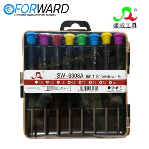 Набор отверток SW-6308A Sehngwei screwdriver, , 8 отверток: T3,T4,T5,T6,+1.5,+1,2,*0,8,-1,5