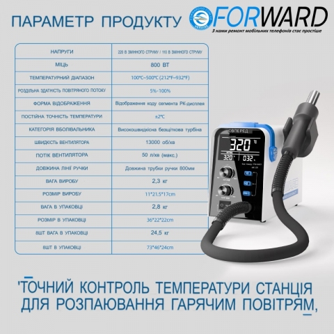 Паяльна станція FORWARD FW-HA01 - пістолет гарячого повітря з точним контролем температури Паяльная станция FORWARD FW-HA01 Precise Temperature Control Hot Air Gun.
